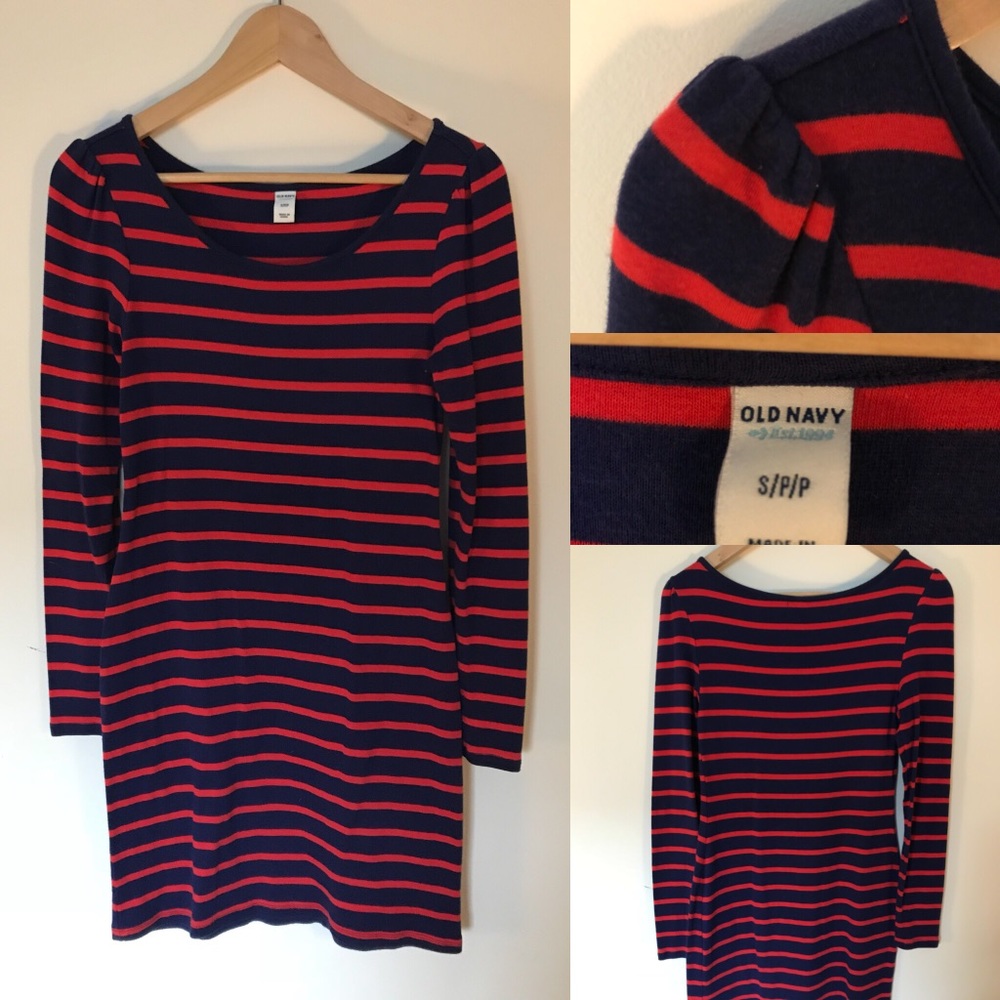 Old Navy Navy and Red Stripe Fitted Dress